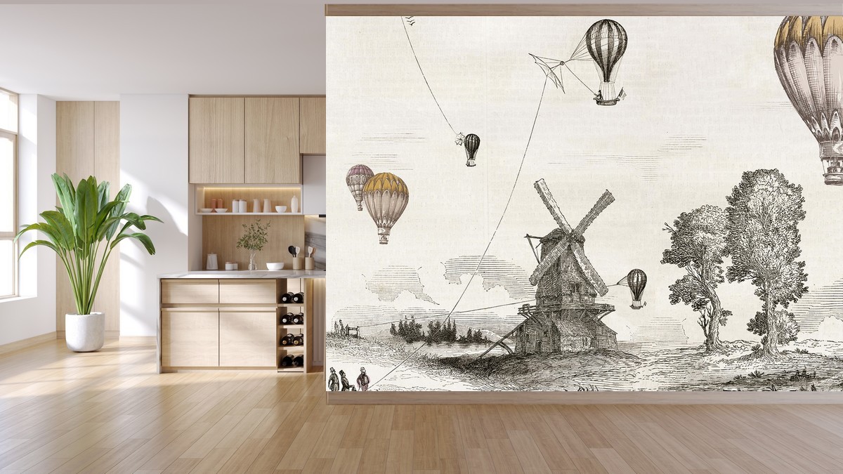 Carta da parati mongolfiere in salotto - Nanni Giancarlo